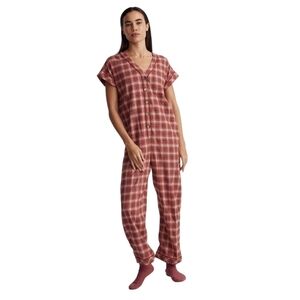 Madewell | Women's One Piece Short Sleeve Plaid Sleep Jumpsuit (Size XXL)